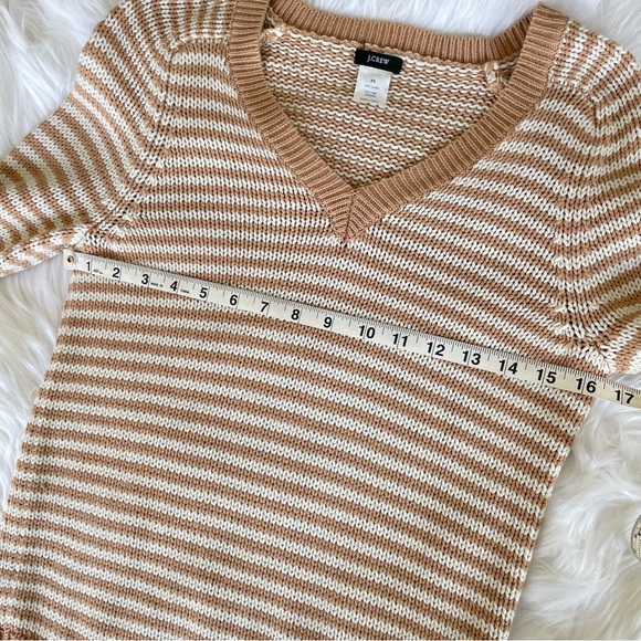 J. Crew V-Neck Sweater Tan and White Stripes Long Sleeved 100% Cotton XS - Picture 10 of 11